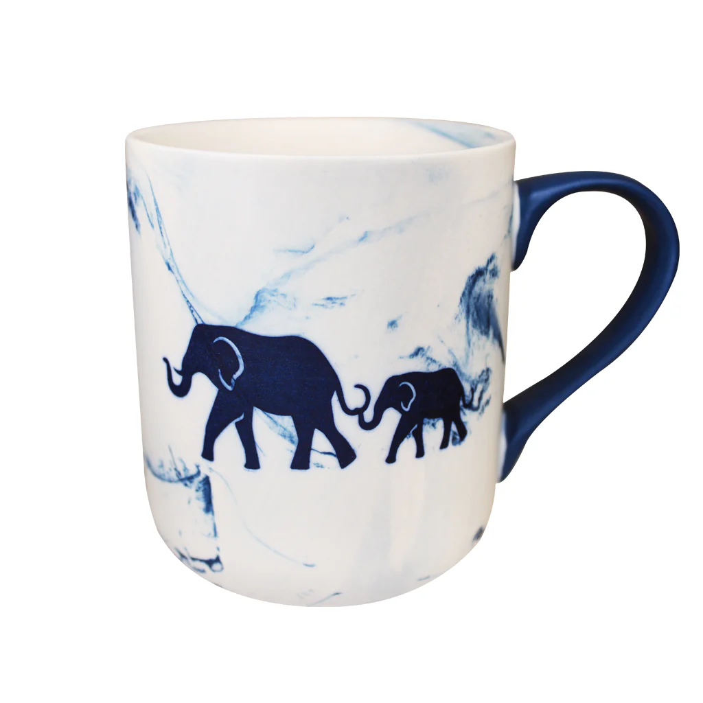 Elephant Mom and Calf Mug - Blue Marble