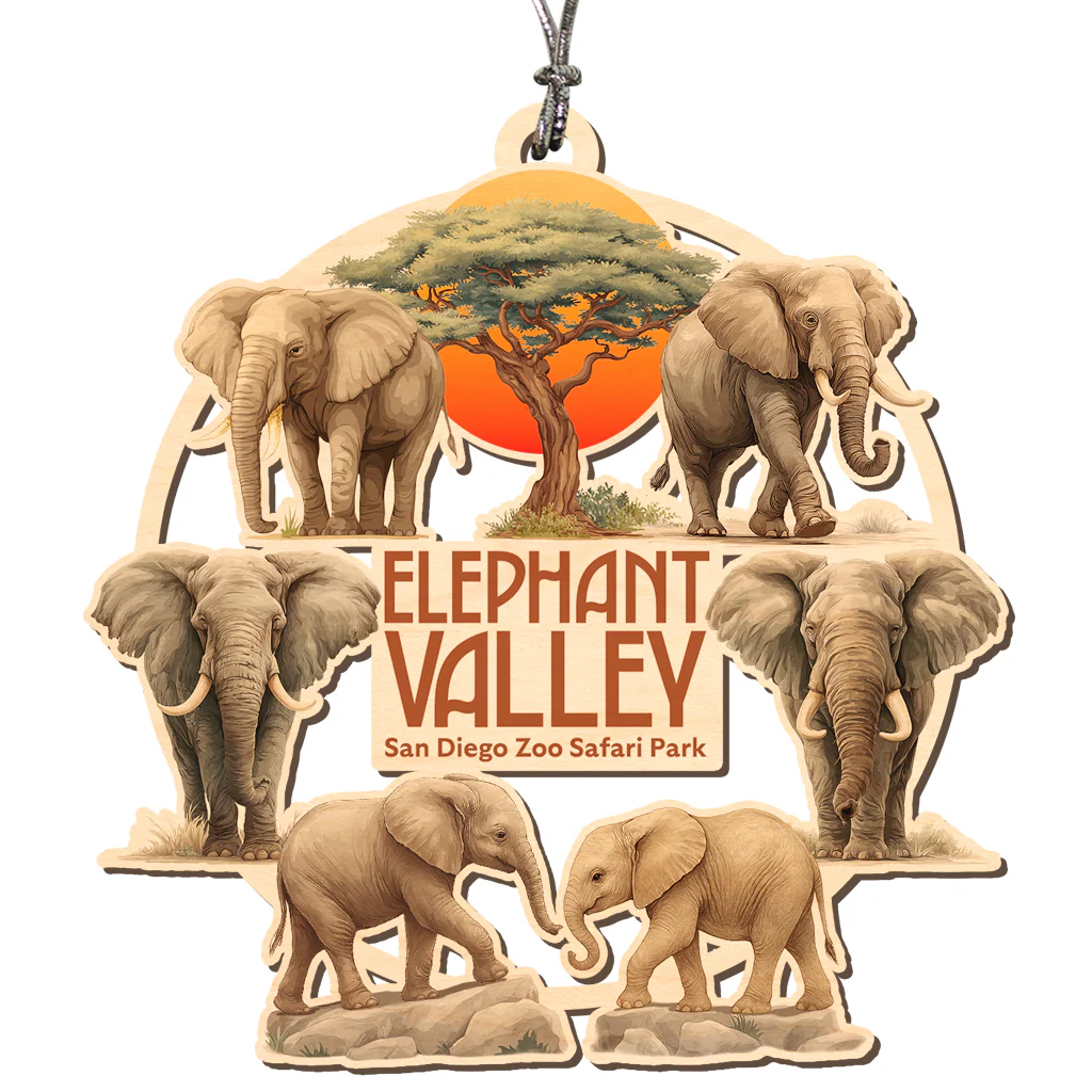 Elephant Valley Wooden Ornament