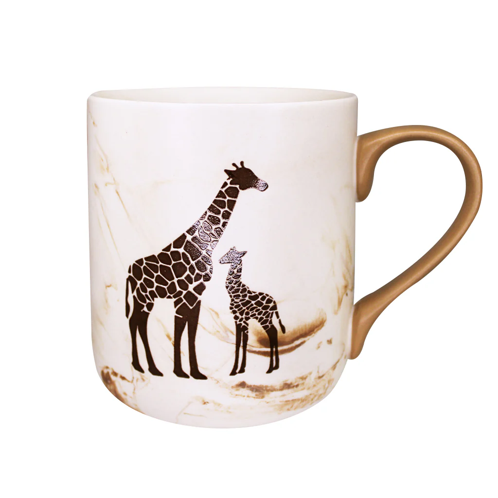 Giraffe Mom and Calf Mug - Brown Marble