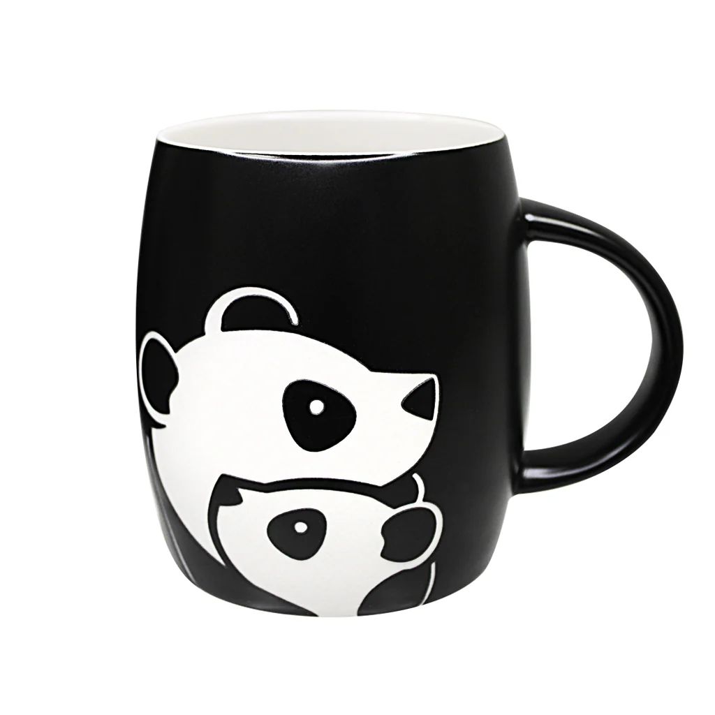Panda with Cub Matte Black Etched Mug