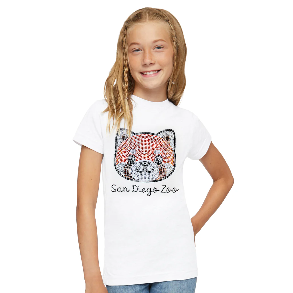 Rhinestone Red Panda Face Girls Tee - Image 3