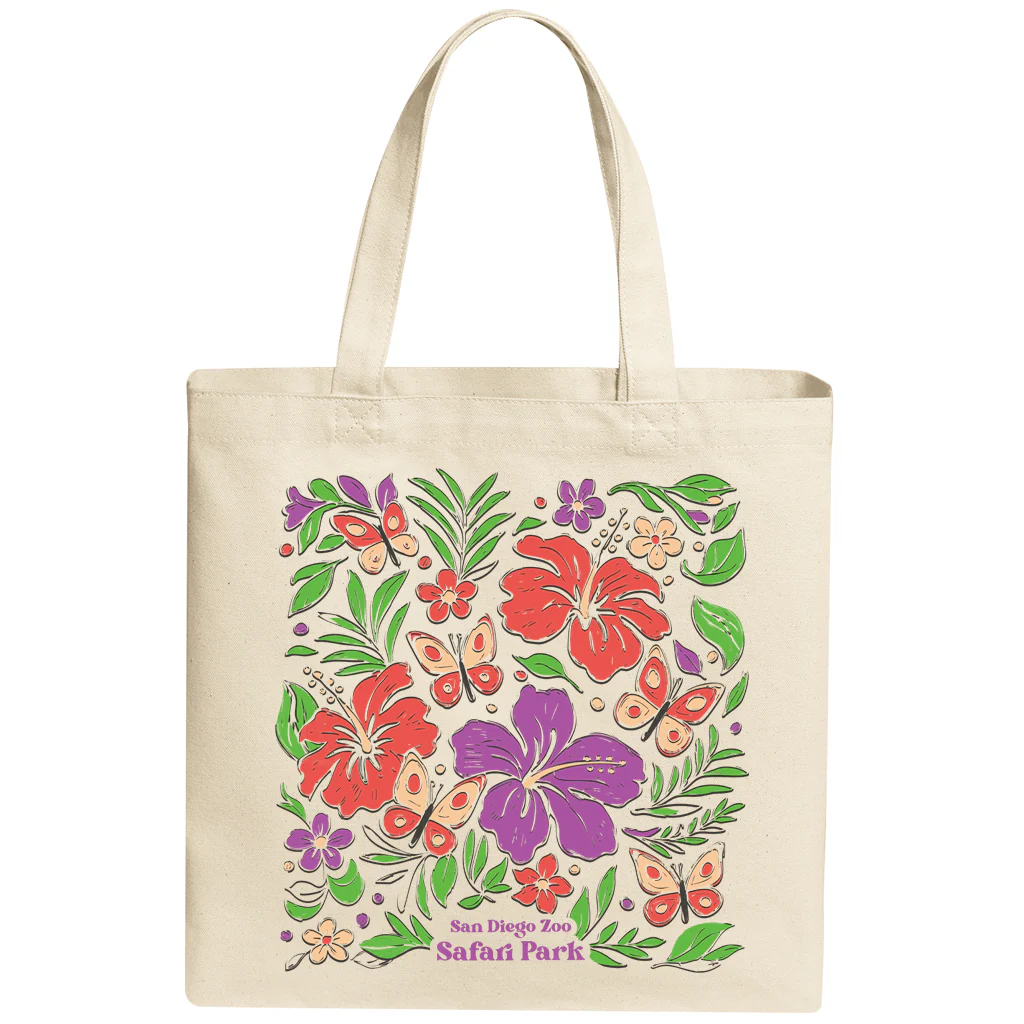 Hibiscus & Butterfly Canvas Tote